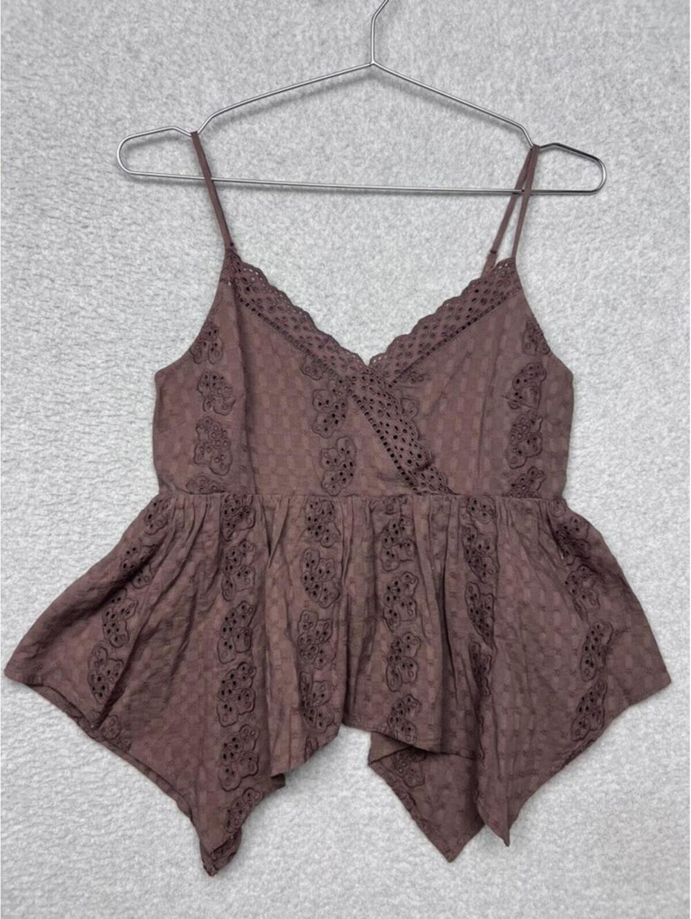 American Eagle Cami Top Women Sz S Brown Babydoll Lace Coquette Forest Fairy